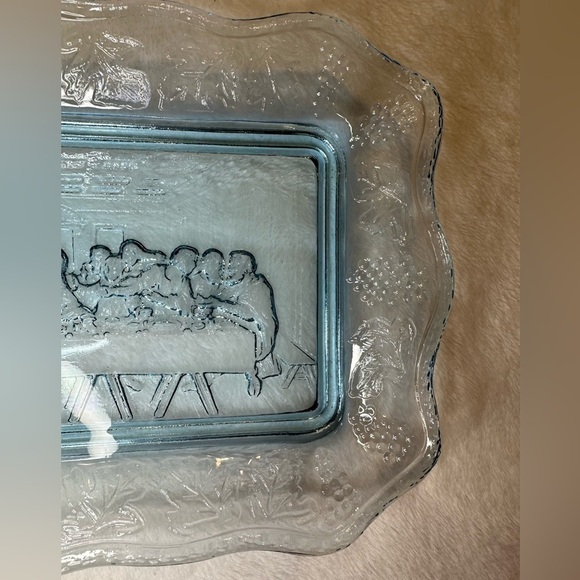 Vintage Blue Tiara Last Supper Bread Plate Platter Indiana Glass Tray Large - Picture 4 of 5